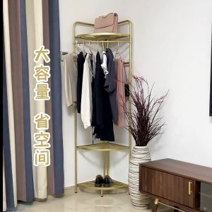 TP Multifunctional Metal Coat Rack Stand Garment Rack Clothes Hat Hooks Simple Coat Rack Bedroom Corner Household Coat Hanger Universal Wheel With Storage Basket Movable