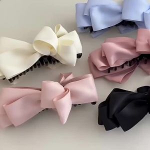 4 Colors Korean Large Stain Bow Banana Claw Clips for Women High Ponytail Ribbon Grab Pin Sweet Cloth Crab Accessories New