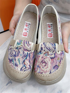 รองเท้าส้นแบนสตรีปักกิ่ง ใส่สบาย ระบายอากาศได้ดี นุ่ม ด้านล่าง กันลื่น รองเท้าผ้าแบบดั้งเดิมสําหรับ ลำลอง สวมใส่ทุกวัน