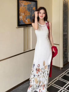 Elegant French Style Printed Vest Dress for Important Occasions Summer Season Wrap Waist Design No Sleeve Womens Skirt