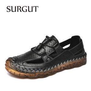 SURGUT รองเท้าแตะสำหรับผู้ชายสบายๆตาข่ายไมโครไฟเบอร์เย็บด้วยมือชายหาดระบายอากาศป้องกันการชนกันลื่นผู้ชายรองเท้าแตะขนาด38-46