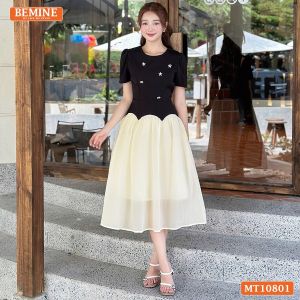 [ DUY NHẤT 15-17.10-VOUCHER 40K ]Đầm thiết kế BEMINE cổ tròn đính đá dáng xòe phù hợp đi tiệc-MT10801