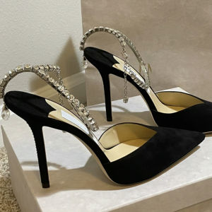 รองเท้าแตะส้นสูงหัวแหลมแบบหัวเข็มขัดรูปตัว J สำหรับผู้หญิง รองเท้าแตะส้นเดี่ยวประดับเพชร รองเท้าแตะส้นบาง รองเท้าแตะส้นแบน สไตล์โรมา