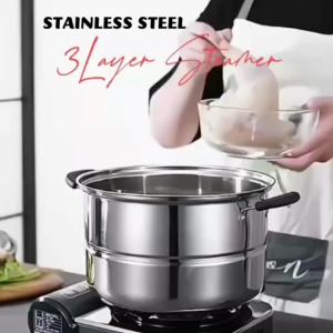<𝙇𝙖𝙯𝙎𝙜𝙈𝙖𝙡𝙡> French Designed 3 Layers Stainless Steel Steamer Pot 28/32cm Multipurpose Soup Pot