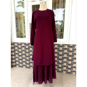 Gamis malaysia dewasa terbaru 2025 Bahan ceruty babydoll full puring lembut dan nyaman di pakai