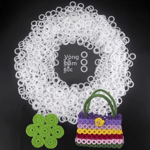 Gói Số Lượng Lớn Vòng Nhựa Móc Len Trắng 2cm Vòng Tròn Tròn Dùng Làm Phụ Kiện Túi Móc Tay Tự Làm Và Thủ Công 50/100/200/1000 Cái