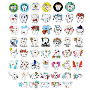 50pcs/bag Cute Dental Tooth Shaped Stickers Dentistry Reward Cartoon Teeth Sticker for Laptop Luggage Dental Clinic Gifts