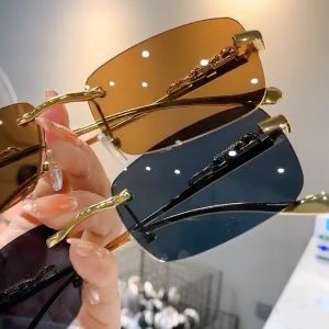 Nmw Kính mắt không vành vuông kim loại Cheetah cho phong cách nam ngoài trời bảo vệ khỏi tia UV Y2K thời trang cổ điển tròng kính màu bảo vệ khỏi ánh mặt trời xu hướng Kính râm cho nam bản gốc 842