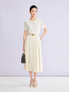 YINER | Elegant French Lace Embroidered Pearl-decorated Round Collar Shirt