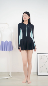 AquaPlay one-piece swimsuit womens new hot spring long-sleeved swimsuit rash guard conservative belly-covering slimming sun protection surfing suit