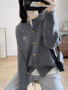 Áo Len Cardigan Dệt Kim Cổ Tròn Cho Nữ Mùa Xuân Thu Phong Cách Hàn Quốc Dáng Rộng Dài Tay Áo Khoác Ngoài Màu Trơn