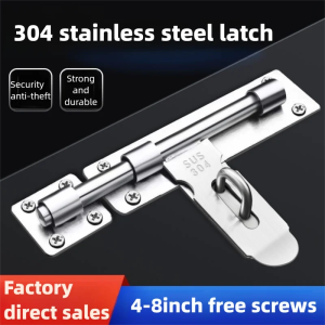304 Stainless Steel Surface-Mounted Bolt Latch - Large-Size No-Drill Lock for Security Doors & Wooden Doors-Padlock Compatible