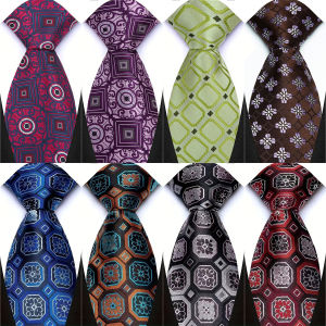 Mens Tie 8CM Classic Floral Plaid Necktie Jacquard Woven Ties Business Wedding Party Daily Suit Cravat Accessory Gift