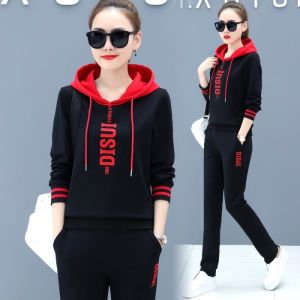 New 2025 Womens Casual Sportswear Set Pink Anti-Aging Hooded Straight Leg Pants Two-Piece Trendy Autumn Collection