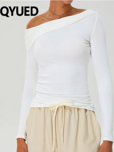 QYUED | Fine Knit Off-shoulder Slim Fit Sport Top