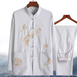 Bộ Đồ Hai Mảnh Dài Tay Cho Bố Mùa Hè Tập Thể Dục Buổi Sáng Mùa Xuân Thu Hanfu Trang Phục Dân Tộc Trung Quốc Thời Trang Thường Ngày