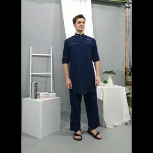 Terbaru AL Khalifi Setelan Muslim Pria Lengan Pendek Set Koko Kurta + Celana + Peci + Tasbih