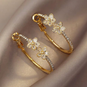 Luxury Fashion Zircon Flower Hoop Earrings Gold Plated for Women Jewelry Accessories