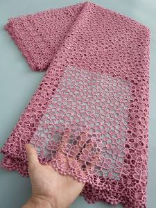 ผ้าลูกไม้ละลายน้ำได้จากแอฟริกา คุณภาพสูง ผ้าลูกไม้กิปัวร์แบบเชือกประดับด้วยหิน หรูหราสำหรับชุดงานแต่งงาน 5 หลา รุ่น TY4577