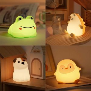 Frog Hedgehog Puppy Penguin LED Bedside Night Light Patting Light Charging and Dimming Timer Desktop Decoration Christmas Gift