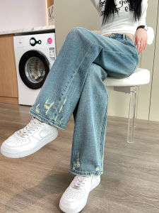 High Waist Straight Leg Denim Jeans Womens Spring Autumn New Design Slimming Loose American Wide Leg Pants Retro Style