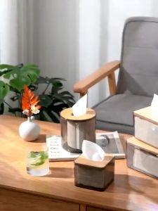 Tissue Box Transparent Holder Desk Organizer Nordic Minimalist Transparent Bamboo Tissue Box