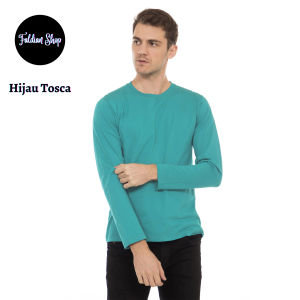 Kaos Polos Pria Oneck Lengan Panjang Bahan Katun Combed 30s Warna Hijau Tosca