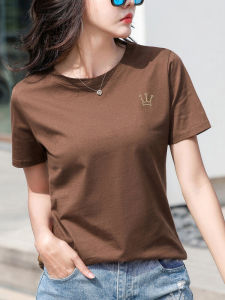 Womens Pure Cotton White T-Shirt Short Sleeve Loose Basic Shirt Inner Wear Top Spring Summer New Style Korean round Neck