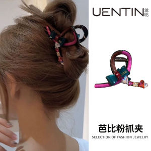 Fashionable Mid-Sized Shark Clip Autumn Winter Butterfly Knot Color Block Gold Letter Half Updo Hair Clip Trendy Hair Accessories