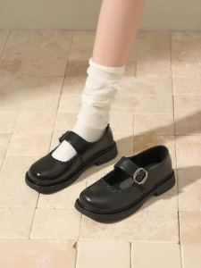 Josiny | Thick Sole Mary Jane Shoes Round Toe and Straps College Style