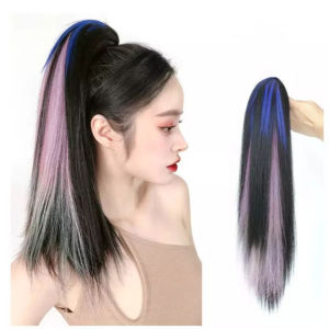 【Clip Style Strap Style Velcro Style】50cm Hair Extension Human Hair Washable Long Sale Wig Hair Ponytail Women Horsetail Long Straight Hair Extensions with Clip