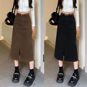 Size 26-32 Slit Jeans Denim Skirt for Women High Waist palda Korean Style A-line Mid-length Wrapped Straight Skirt