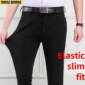 Elastic Business Trousers Mens Slim Fit Thickened Fleece Casual Professional Workwear Pants Long Autumn Straight Leg Trousers