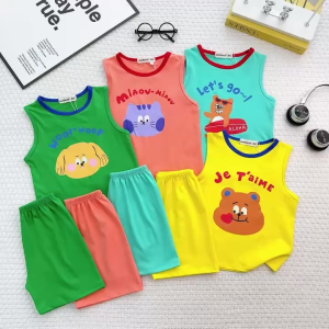 Bộ Ba Lỗ Vải Cotton NATUCO Mềm Mát Phong cách Hàn Quốc Đáng Yêu Cho Bé 8-27kg Mặc Hè BL-004