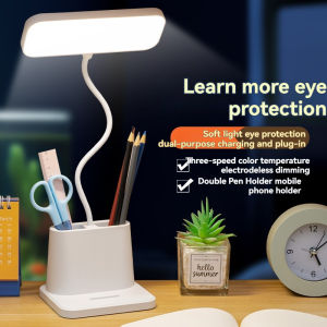 Study Desk Lamp with Pen Storage LED Dimmable Reading Light & Night Light for Homework Student Dorm Essentials