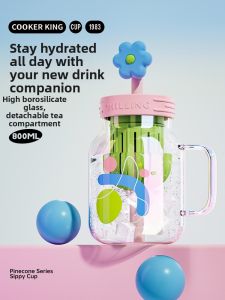 COOKER KING | Aesthetic Large Capacity Water Cup Glass Tumbler with Straw