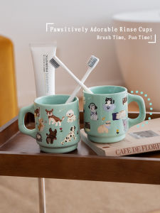 Blue Mint Ceramic Toothbrush Cup Creative Trendy Bathroom Couples Tooth Tank Toothbrush Holder Glazed Surface Machine Washable
