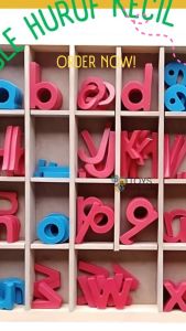 Mainan Edukasi Anak Montessori Movable Alphabet Balok Kayu Alphabet Huruf Kecil Belajar Membaca