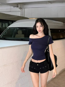 Áo Thun Tay Ngắn Hở Vai Phong Cách Mỹ Dành Cho Nữ Mùa Hè Mới Thiết Kế Ôm Vừa Vặn Ngắn Pure Desire Áo Thun Cổ Chéo