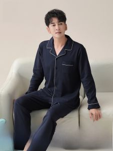 Miiow | Pure Cotton Mens Sleepwear Long Sleeve Open Cardigan Set Loose Fit Large Size Soft Skin-friendly Home Clothes Catman Brand