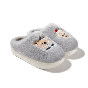 Dép Bông Ấm Áp Mùa Thu Đông Cho Cặp Đôi Đầu Quả Táo Dễ Thương Dép Cotton Lót Lông Cừu Cho Nữ Dép Lót Trong Nhà Cho Mùa Thu Đông