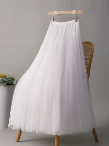 High Waist A-Line Skirt Mesh Dance Skirt Square Dance Womens Skirts New 2024 Elegant Half-length Skirts Polyester Fabric