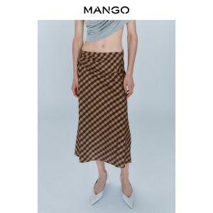 Mango | Chân Váy Tencel Thoáng Khí Eo Xếp Ly Họa Tiết Caro Thời Trang