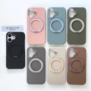 szhaiyu | Lychee Pattern Particle Leather Magnetic Phone Case for Xiaomi 15 17 Pro Max 15 Ultra 360°Matte Ring Stand Shockproof Cover