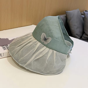 หมวกปีกกว้างปีกผีเสื้อสามมิติสไตล์เกาหลีแบบบางสำหรับฤดูร้อนหมวกกันแดดกันแดดพับได้สง่างามแฟชั่นสำหรับผู้หญิง