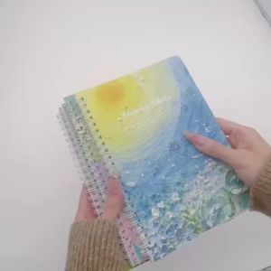 Aesthetic Spiral Composition Notebook Oil Painting Cover 60Sheets Personalized Coil Design Notebook