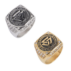 Stainless Steel Mens Ring Tau Gamma Phi Fraternity Ring with Rhinestone Size 6-13