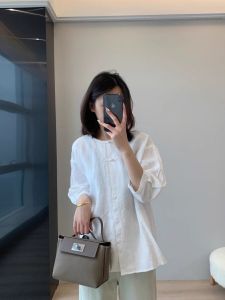 เสื้อเชิ้ตคอโปโลผ้าลินินทรงหลวมสำหรับผู้หญิง ทรงหลวม แขนยาว 7 นิ้ว สีสันสดใส ทรงเข้ารูป ฤดูใบไม้ร่วง/ฤดูหนาว