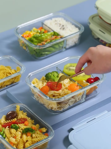Glaven Glass Lunch Box 410m/640m/1040ml Heat Resistance Borosilicate Glass Microwave-able Airtight Rectangle Storage Container Lunch Box 玻璃饭盒