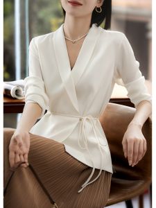 PIAOYA | French Satin Blazer Shirt for Small Women